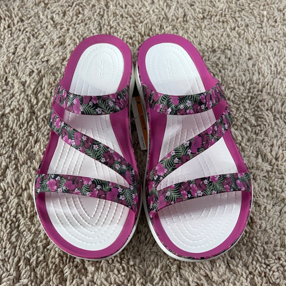 Crocs Floral Pink Slide Sandals